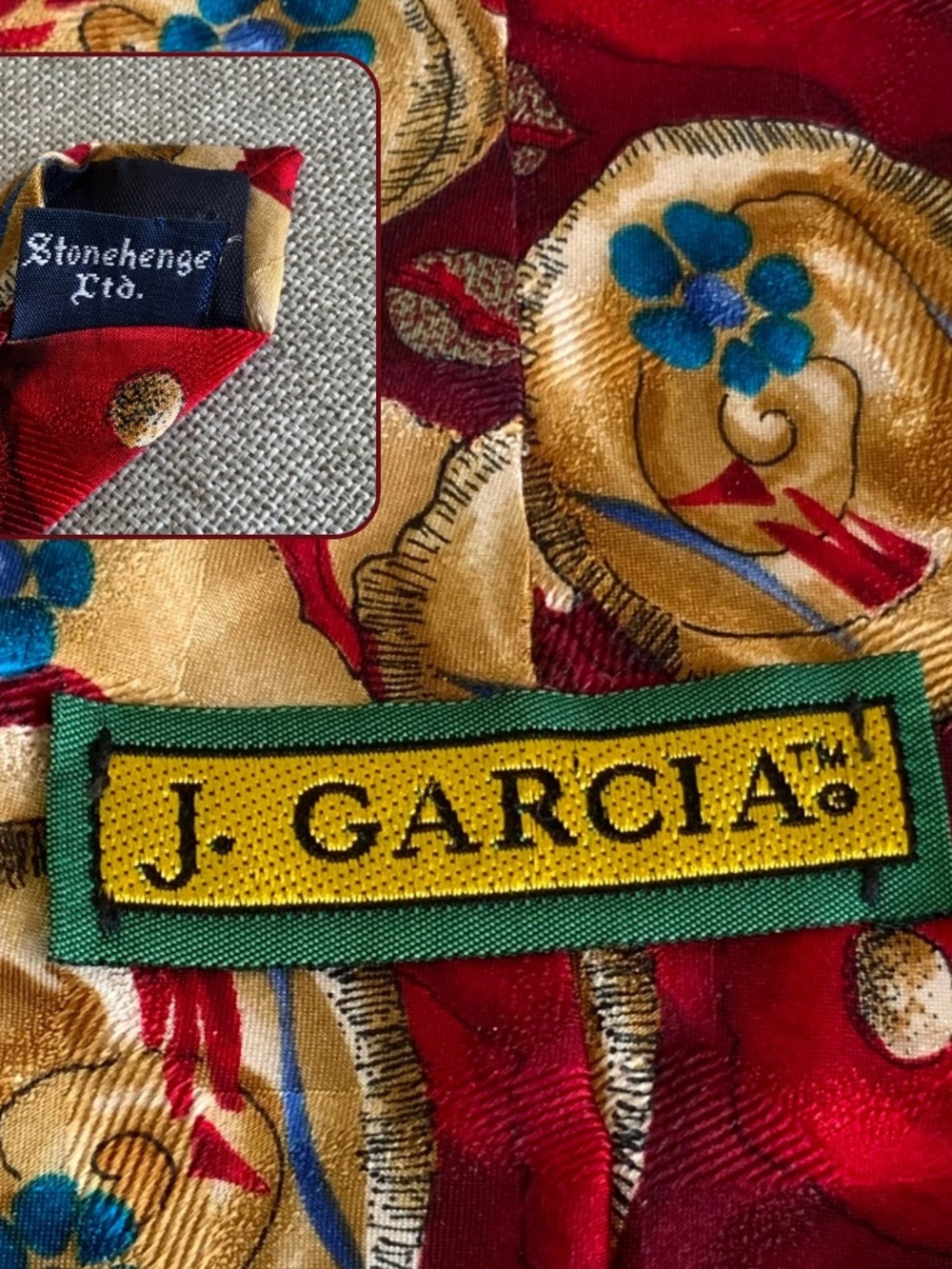 Jerry Garcia Stonehenge Silk Tie Nautilus Shell Art USA - Picture 2 of 6